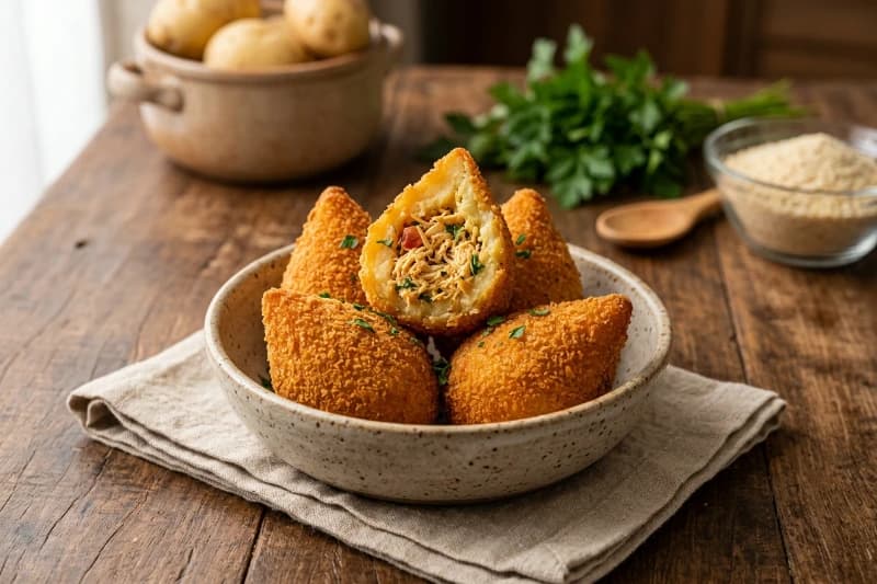 Coxinha de Batata com Frango Crocante