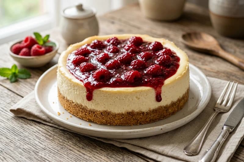 Cheesecake Clássico com Cobertura de Framboesa