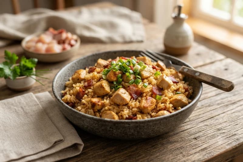 Arroz de Frango com Bacon Refogado