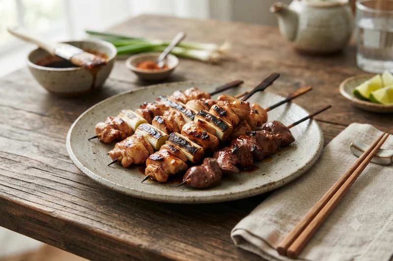 Espetinhos de Frango Estilo Yakitori