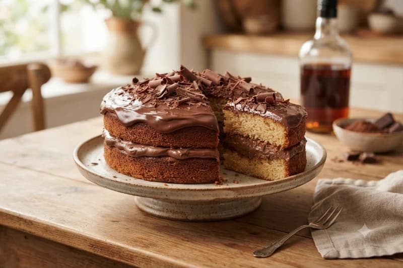 Pão de Ló de Chocolate com Recheio Cremoso e Cobertura Ganache