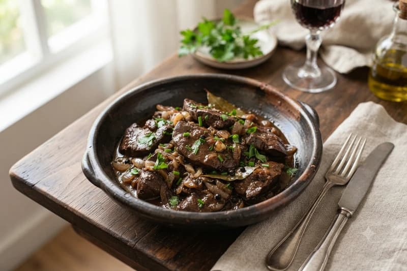 Fígado Bovino de Panela ao Vinho