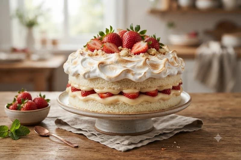 Bolo de Aniversário de Morango com Marshmallow