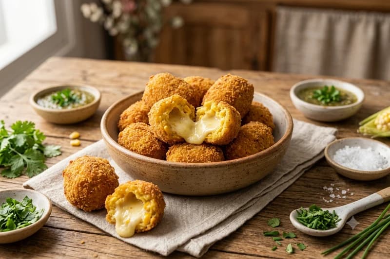 Bolinho de Milho Recheado com Queijo Parmesan