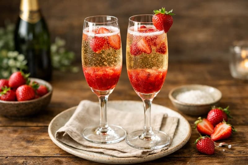 Coquetel de Champanhe com Morangos