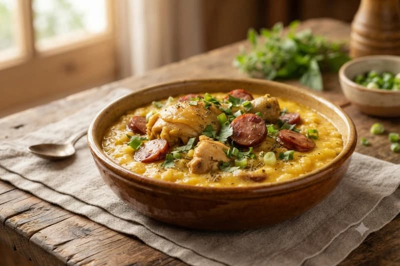 Canjiquinha com Frango Caipira e Linguiça Defumada