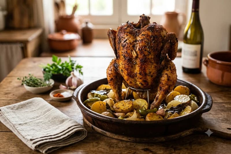 Frango Assado em Pé com Batatas