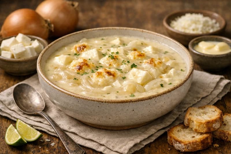Sopa Cremosa Especial de Cebola com Queijo Minas