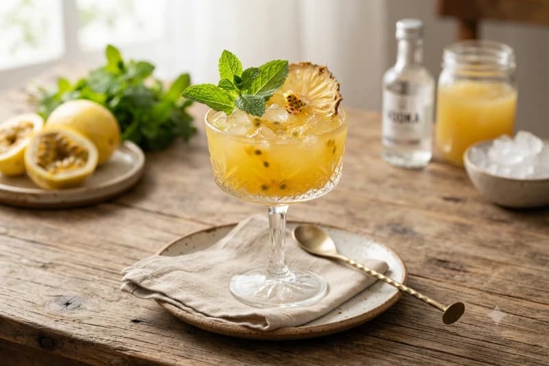 Cocktail de Maracujá com Abacaxi e Hortelã