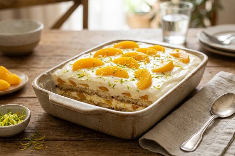 Torta Cremosa de Leite Condensado com Limão e Pêssego