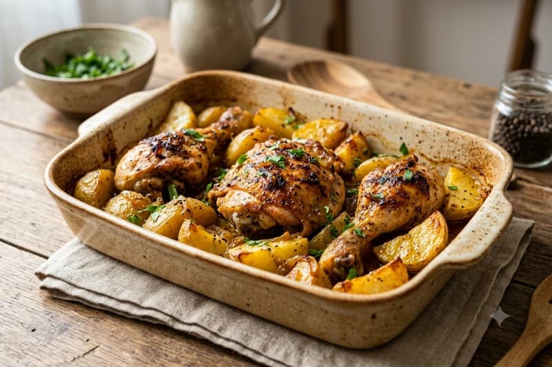 Frango Assado Suculento com Batatas e Maionese