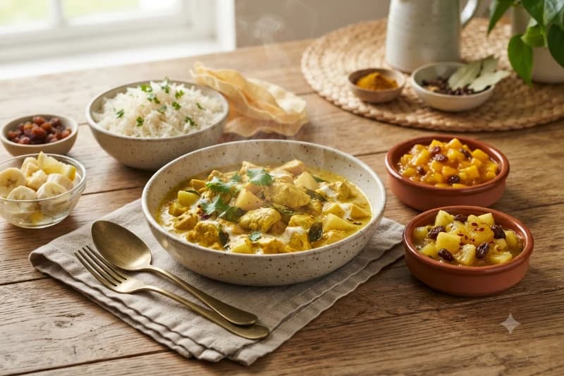 Frango ao Curry com Chutney de Manga ou Abacaxi