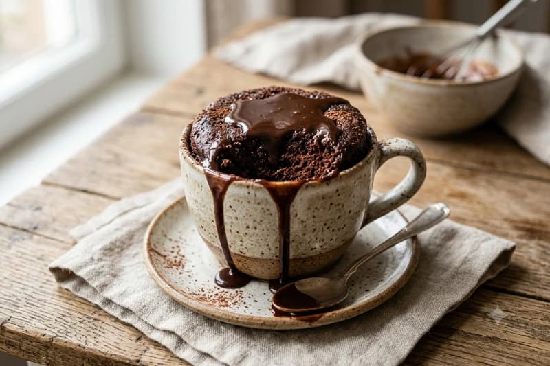Bolo de Chocolate na Caneca com Calda