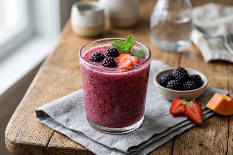 Suco Refrescante de Amora, Morango e Papaia