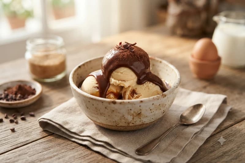 Sorvete Caseiro com Calda de Chocolate