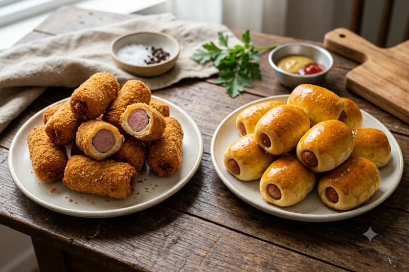 Enroladinho de Salsicha: Versões Frita à Milanesa e Assada
