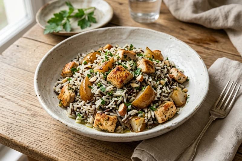 Arroz Selvagem com Frango e Pera