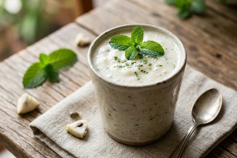 Batida Cremosa de Graviola com Hortelã