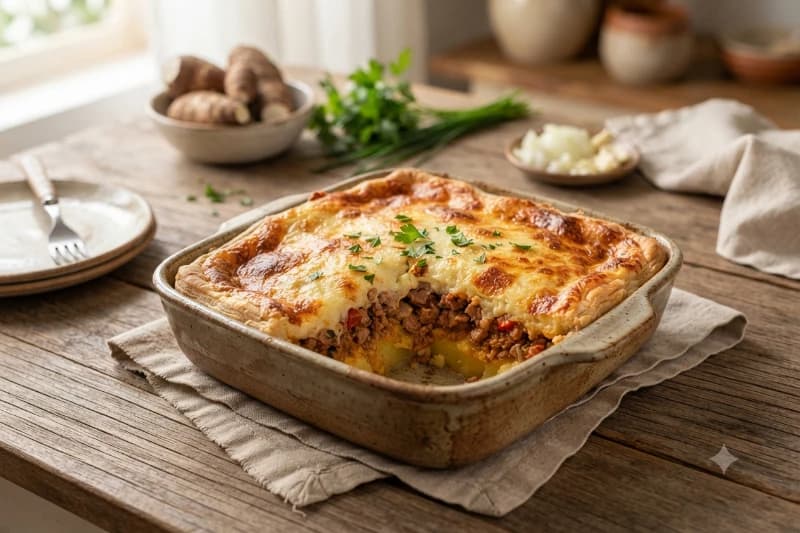 Torta Completa de Mandioquinha com Carne Suína