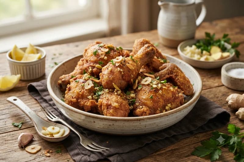 Frango Frito com Alho e Gengibre