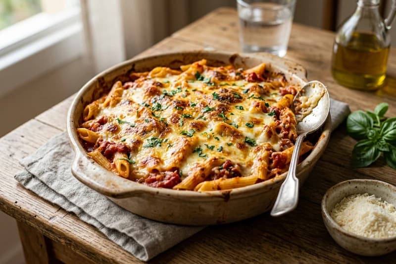 Penne Gratinado com Mussarela e Parmesão
