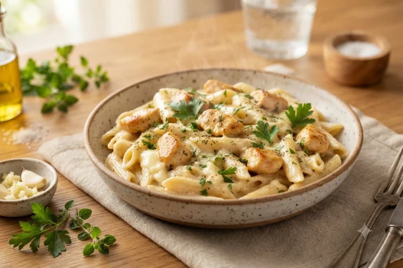 Macarrão Cremoso com Frango Rápido