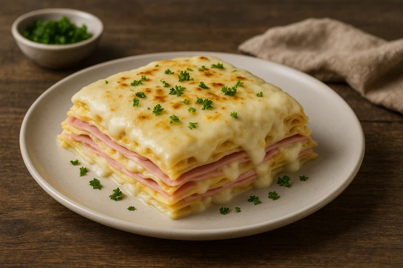 Receita de Lasanha de presunto e queijo ao molho branco